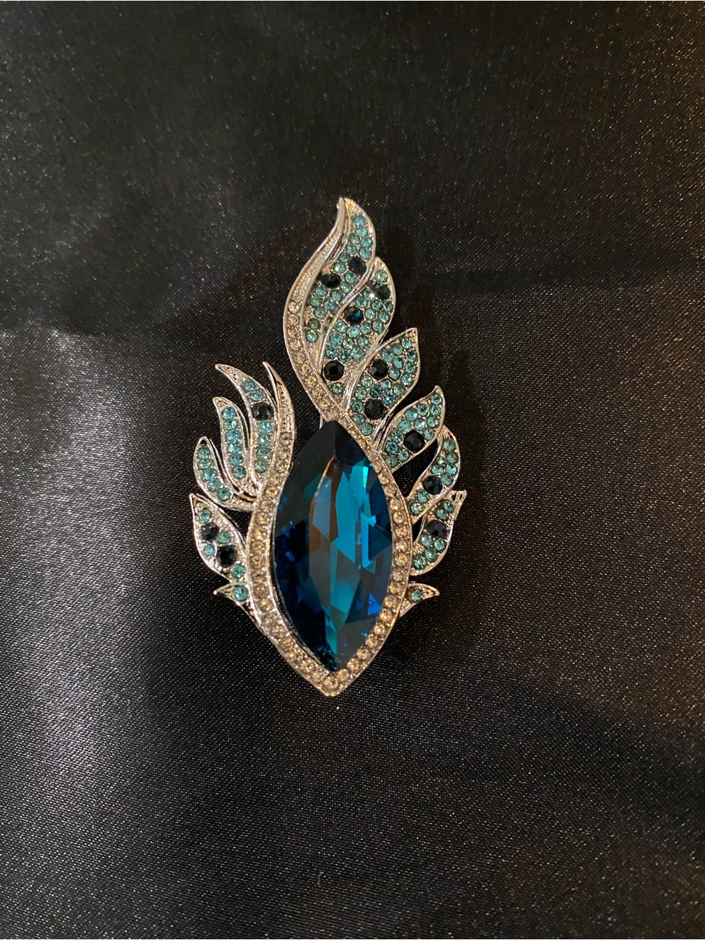 Blue Crystal Teardrop Wing Brooch - Women's Jewelry